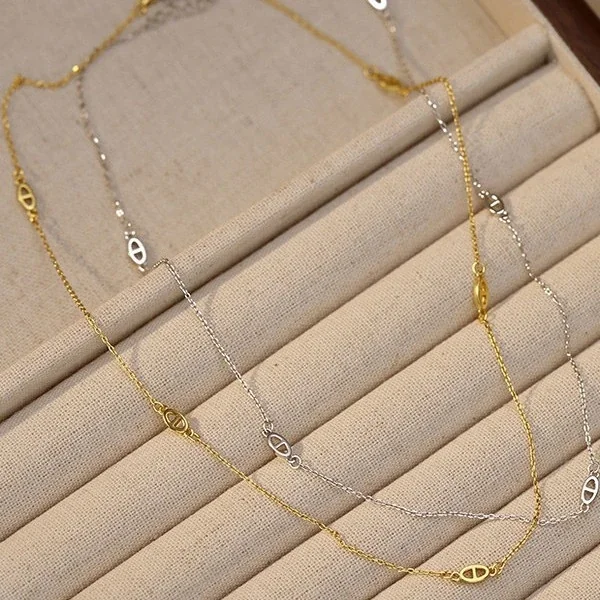 Delicate Oval Station Cable 925 Sterling Silver Necklace