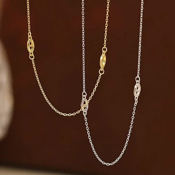 Delicate Oval Station Cable 925 Sterling Silver Necklace