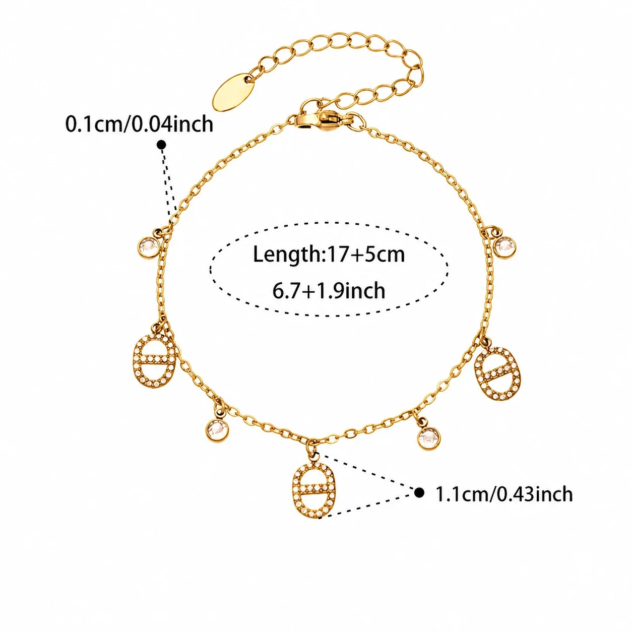 Layered Gold-Plated CZ Oval Charm Jewelry Set - Gold 17+5 cm