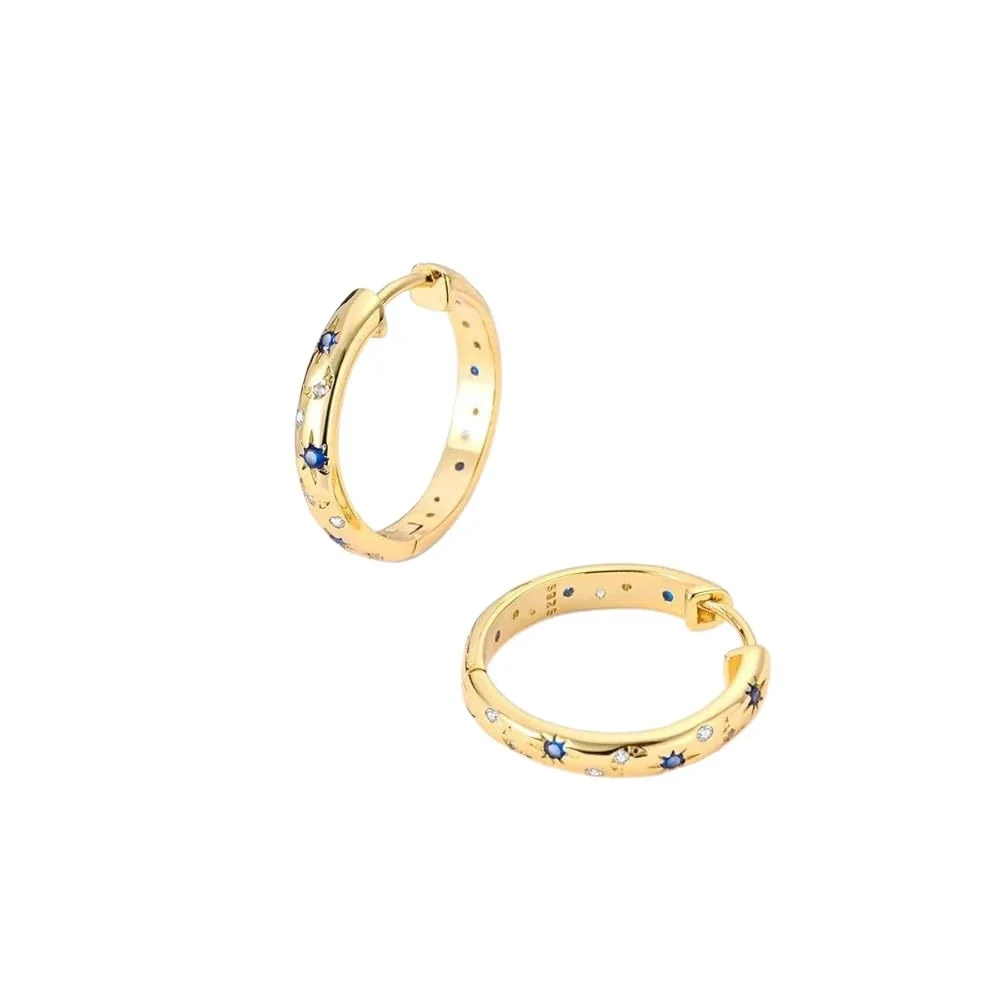Celestial 925 Sterling Silver Blue Star Hoop Earrings
