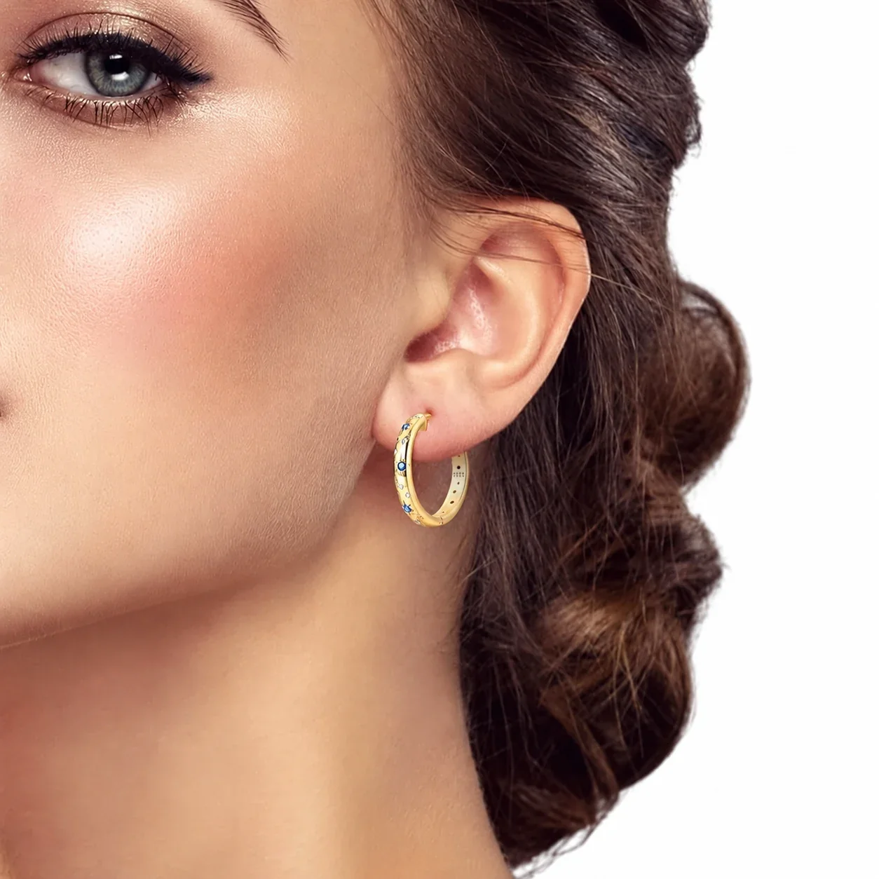 Celestial 925 Sterling Silver Blue Star Hoop Earrings