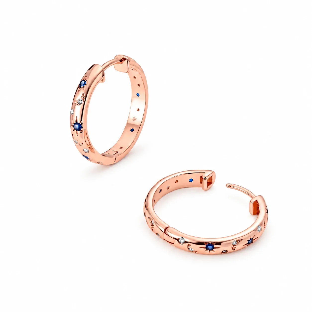 Celestial 925 Sterling Silver Blue Star Hoop Earrings