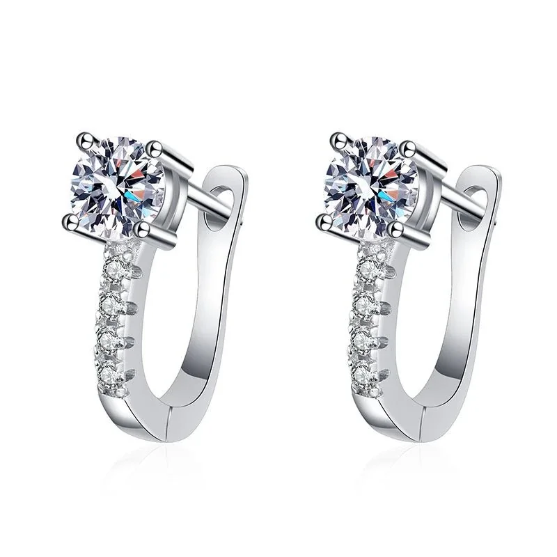 Radiant U-Hoop 925 Sterling Silver Prong Moissanite Earrings