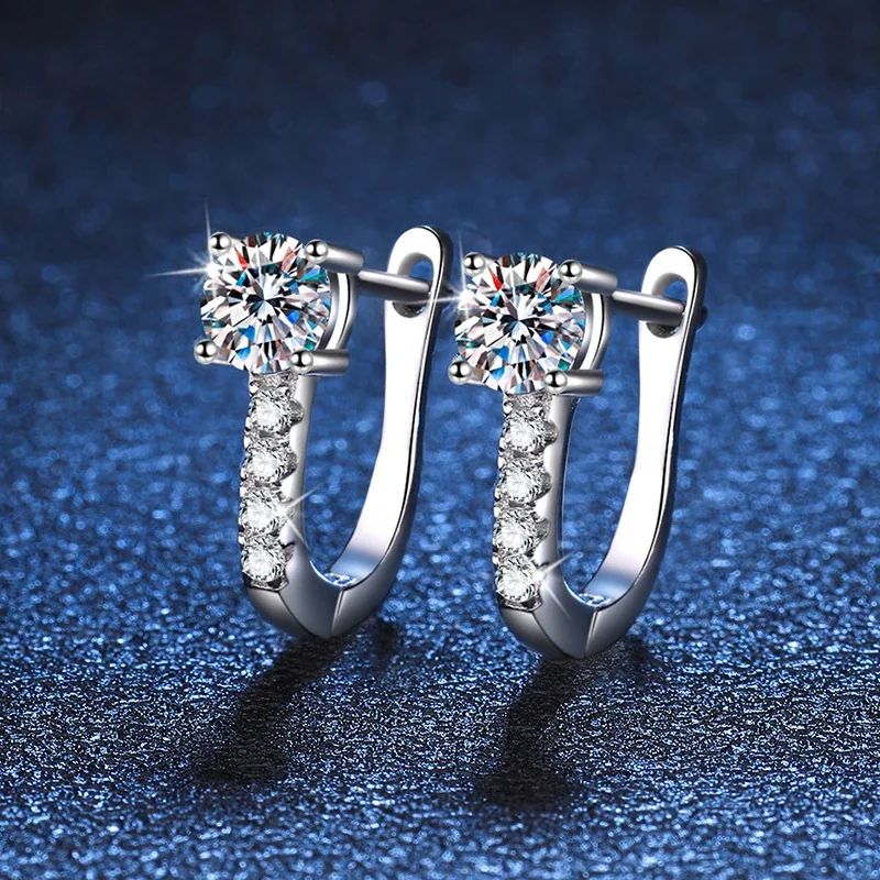 Radiant U-Hoop 925 Sterling Silver Prong Moissanite Earrings