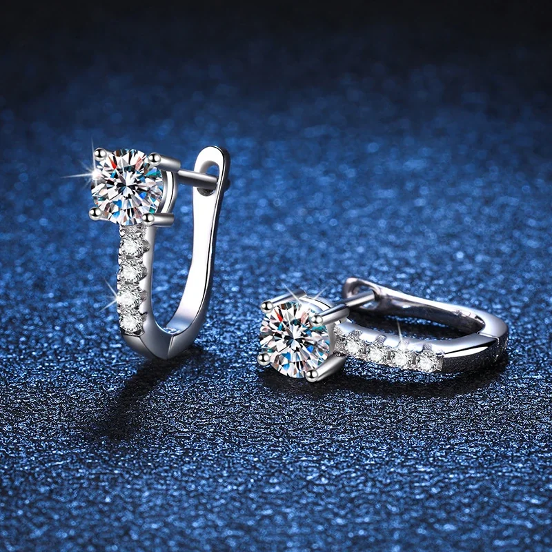 Radiant U-Hoop 925 Sterling Silver Prong Moissanite Earrings