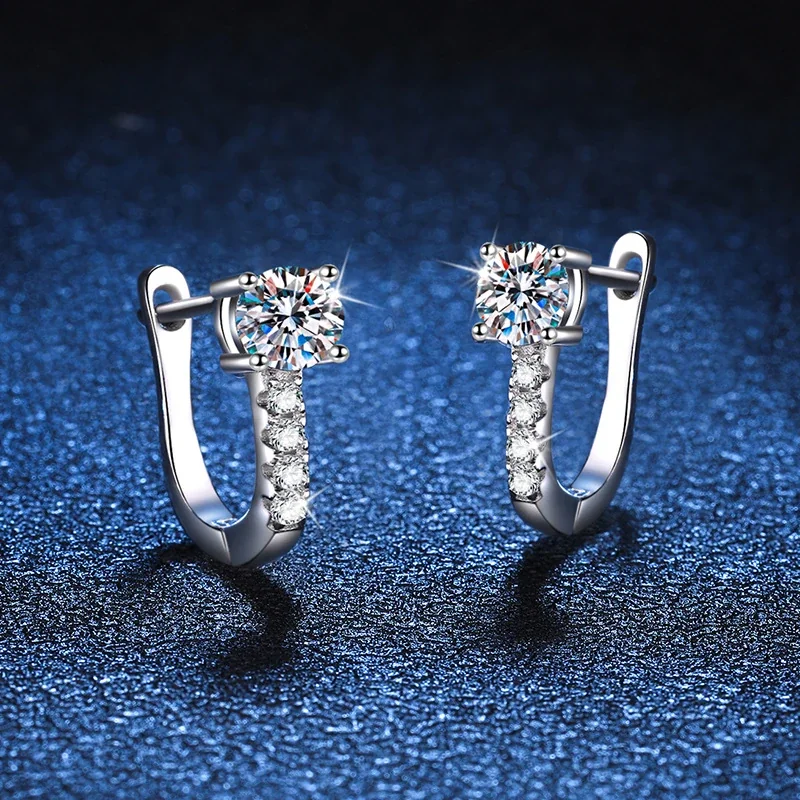 Radiant U-Hoop 925 Sterling Silver Prong Moissanite Earrings