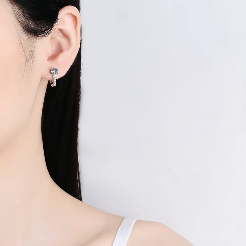 Radiant U-Hoop 925 Sterling Silver Prong Moissanite Earrings