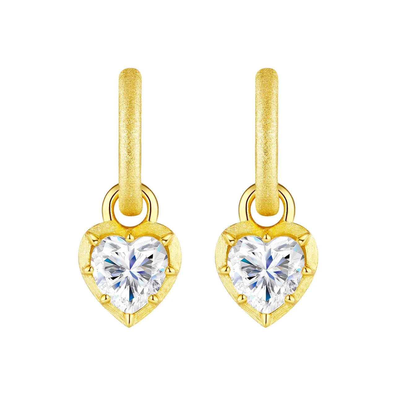 Textured 925 Sterling Silver Heart Hoop Moissanite Drop Earrings