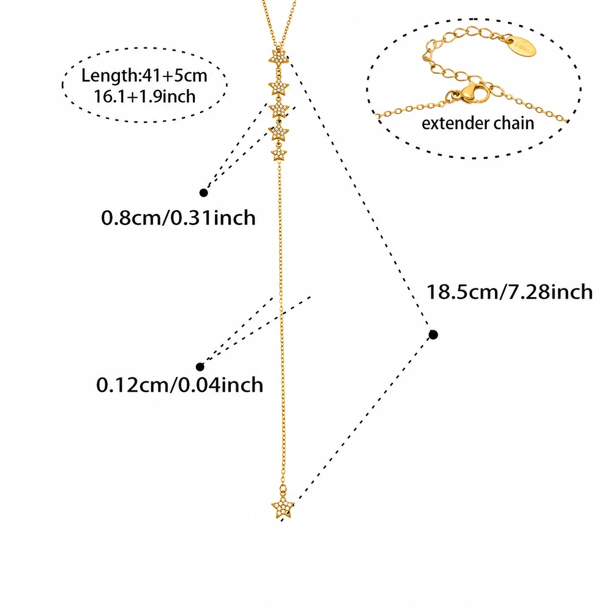 Dainty Star Y-Drop 18K Gold-Plated Steel Necklace - P870-Y-41+5cm