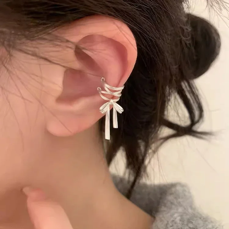 Polished 925 Sterling Silver Triple-Wrap Bow Ear Cuff