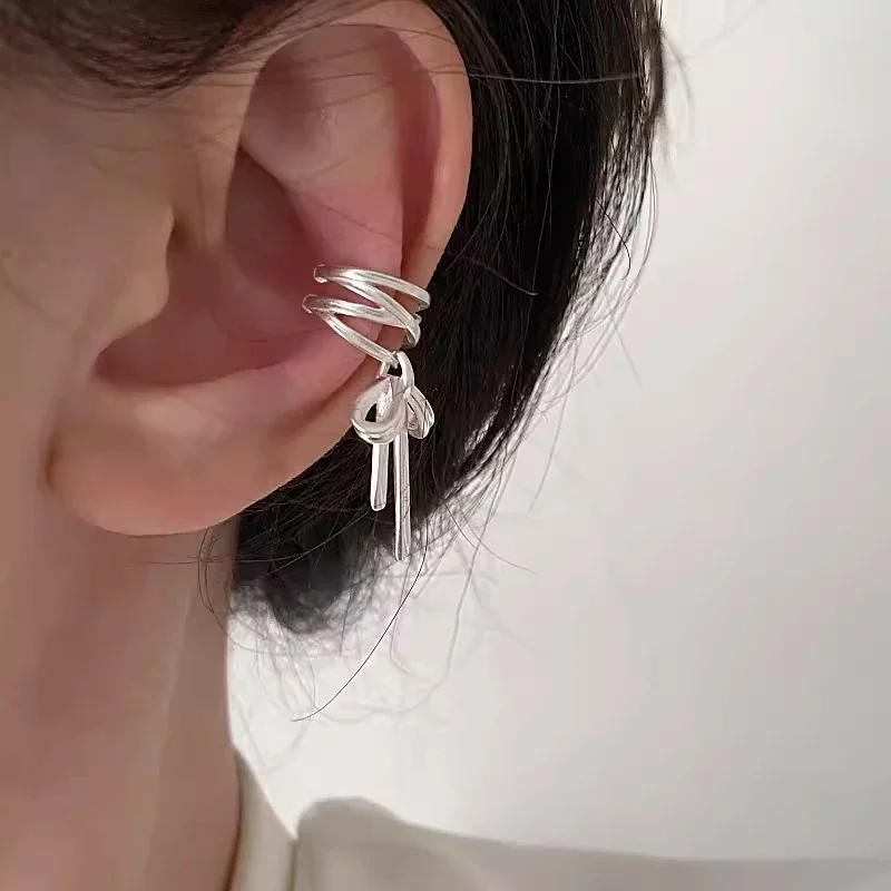 Polished 925 Sterling Silver Triple-Wrap Bow Ear Cuff - Silver