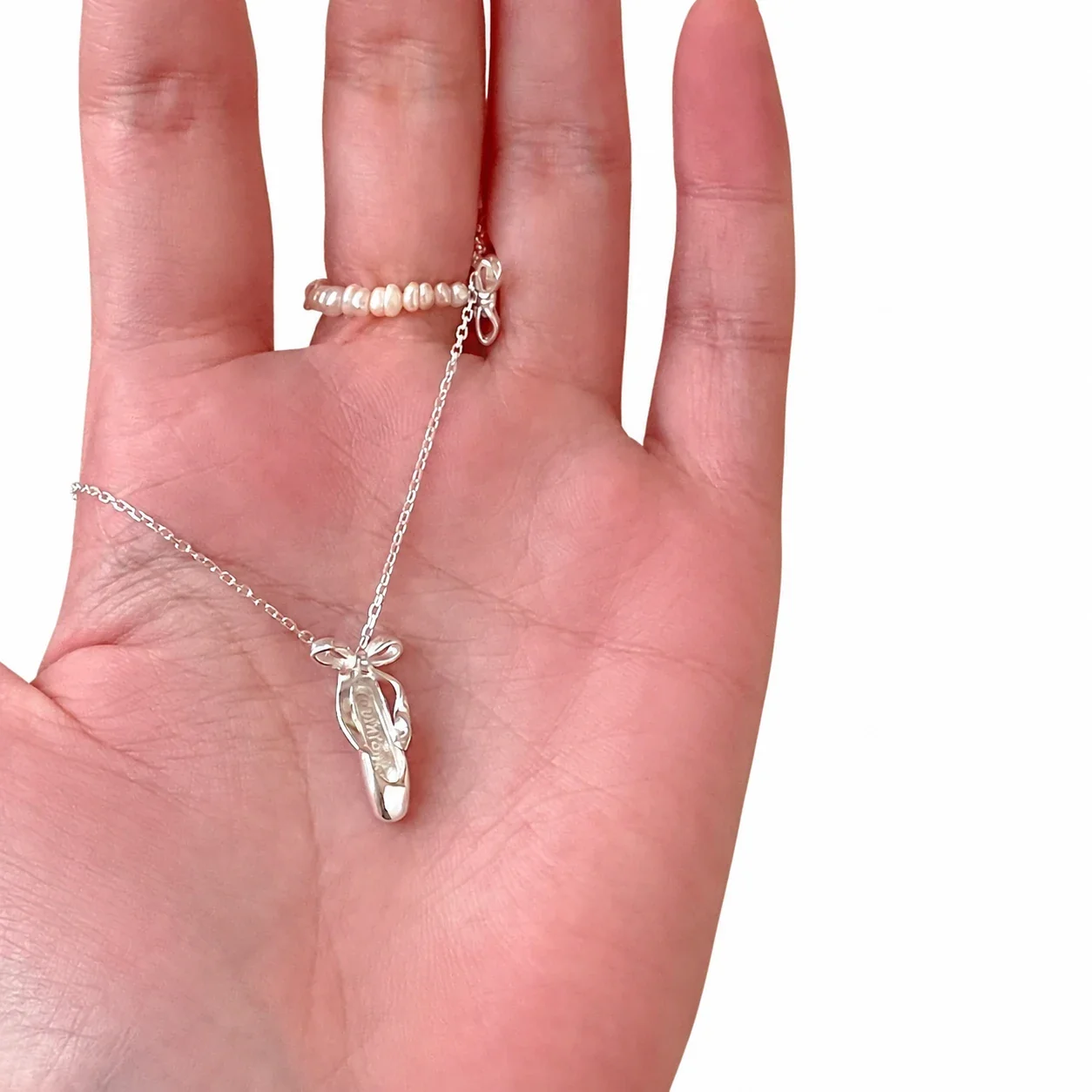Delicate 925 Sterling Silver Bow Ballet Shoe Pendant Necklace