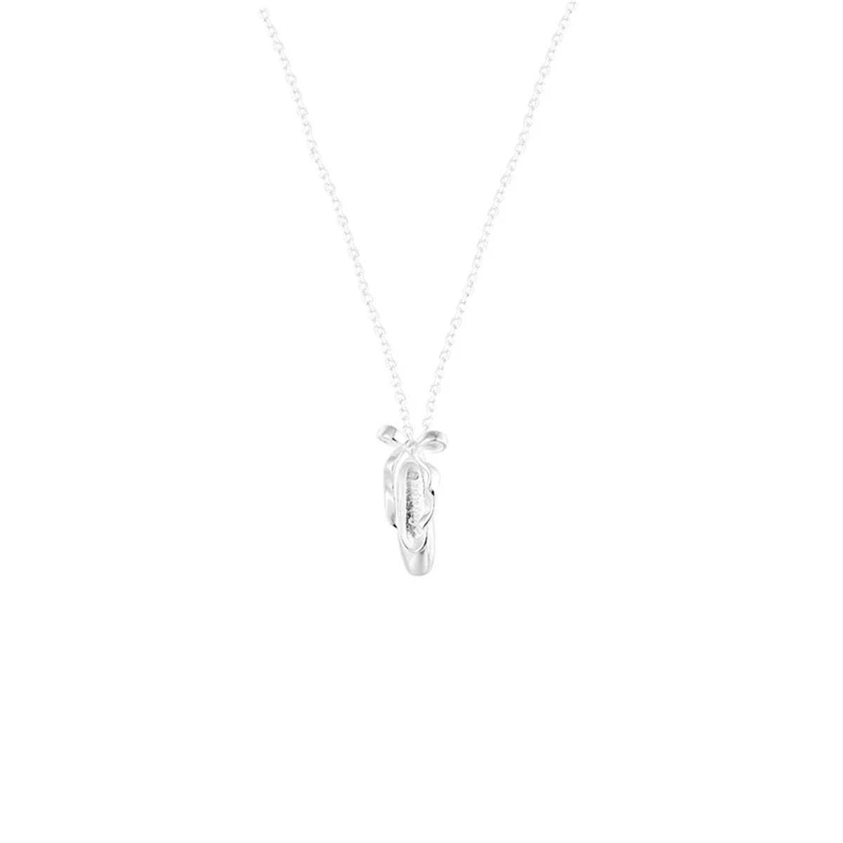 Delicate 925 Sterling Silver Bow Ballet Shoe Pendant Necklace - Silver