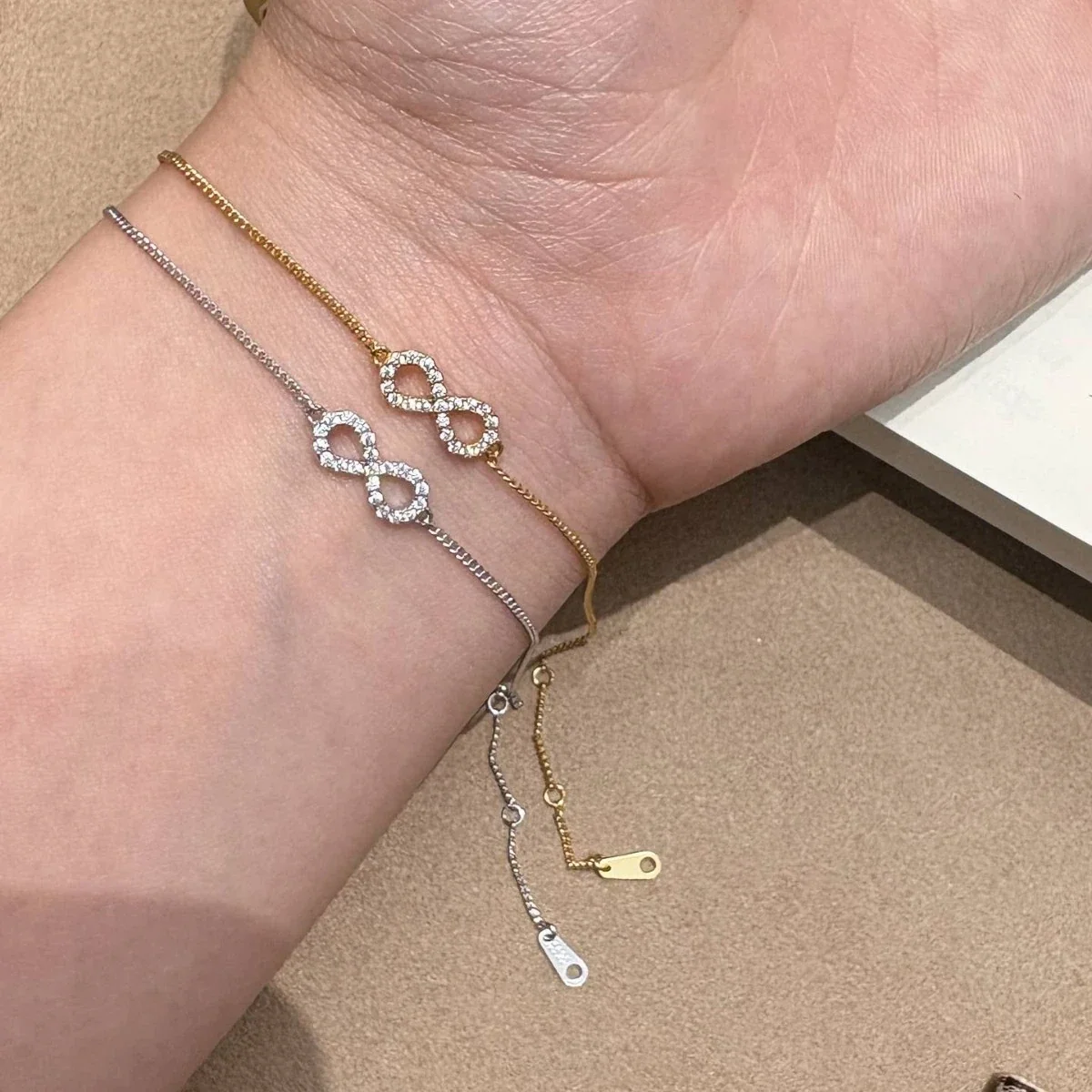 Delicate Infinity Pavé 925 Sterling Silver Box Chain Bracelet