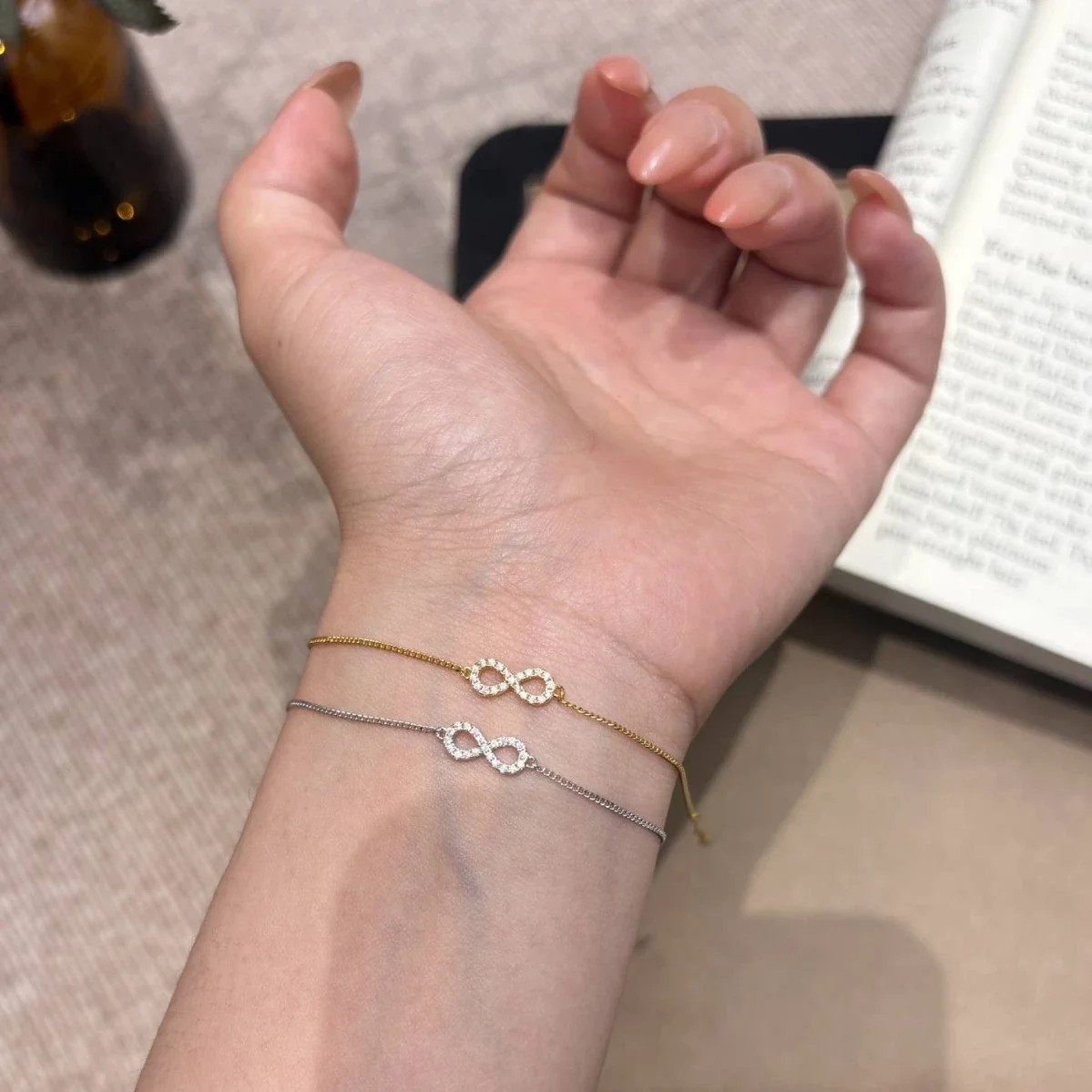 Delicate Infinity Pavé 925 Sterling Silver Box Chain Bracelet