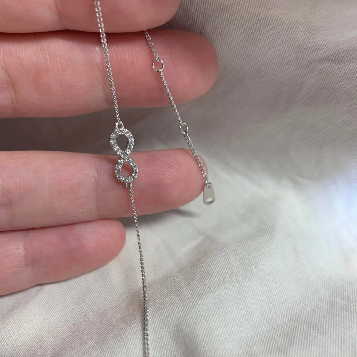 Delicate Infinity Pavé 925 Sterling Silver Box Chain Bracelet