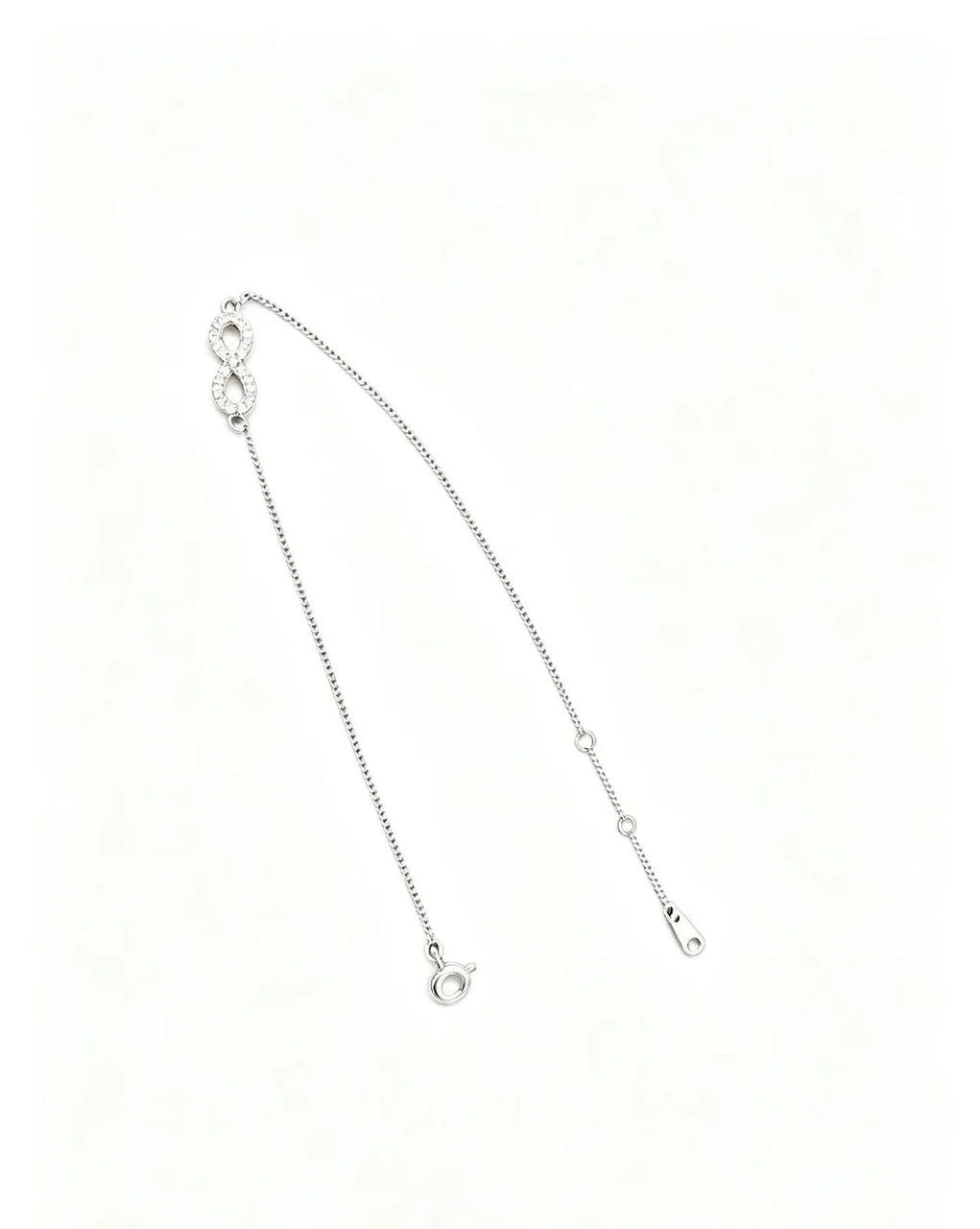 Delicate Infinity Pavé 925 Sterling Silver Box Chain Bracelet - Silver
