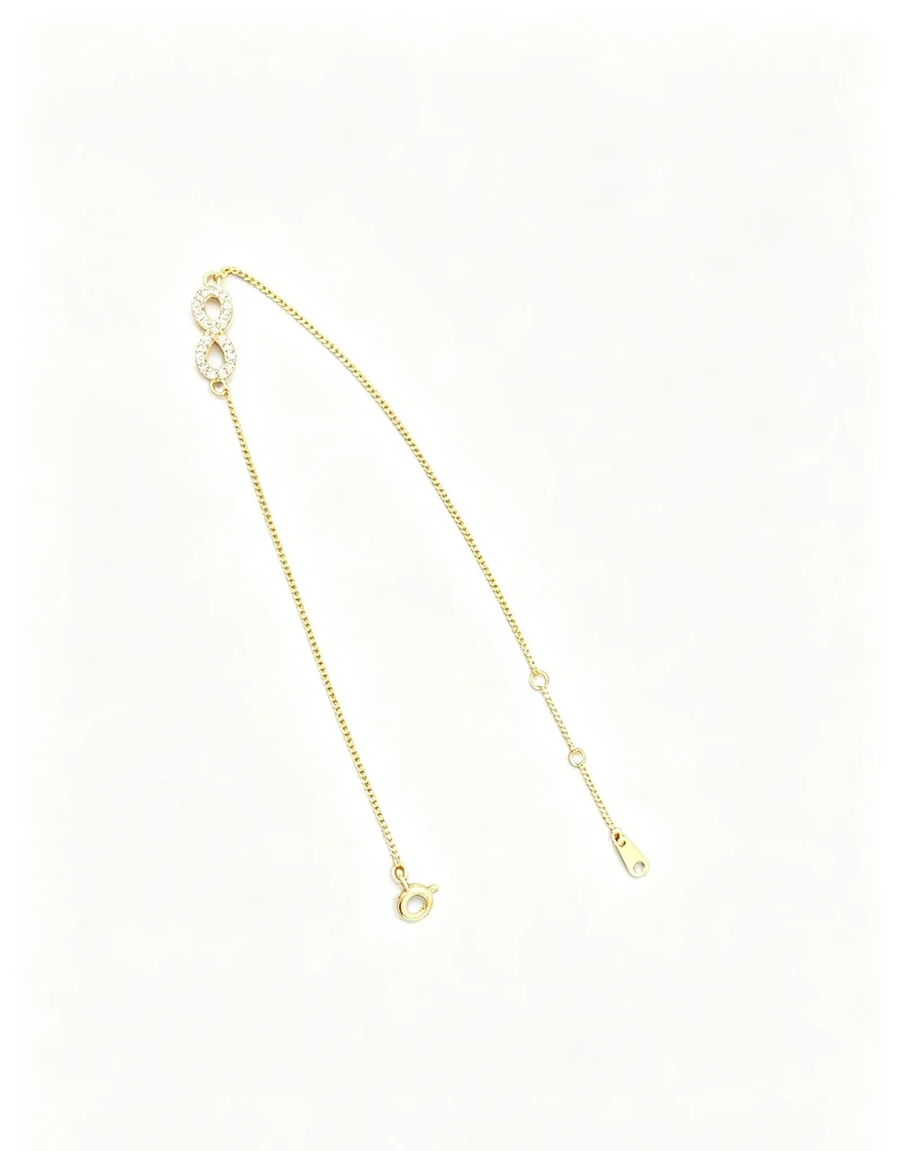 Delicate Infinity Pavé 925 Sterling Silver Box Chain Bracelet - Gold