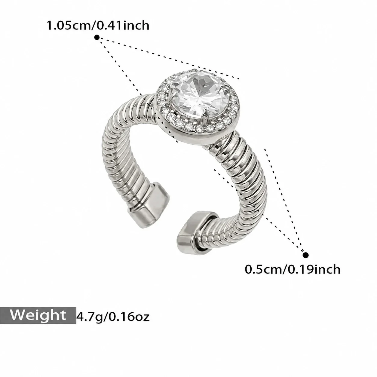 Radiant Ribbed Open Halo CZ Stainless Steel Ring - Gold Round CZ
