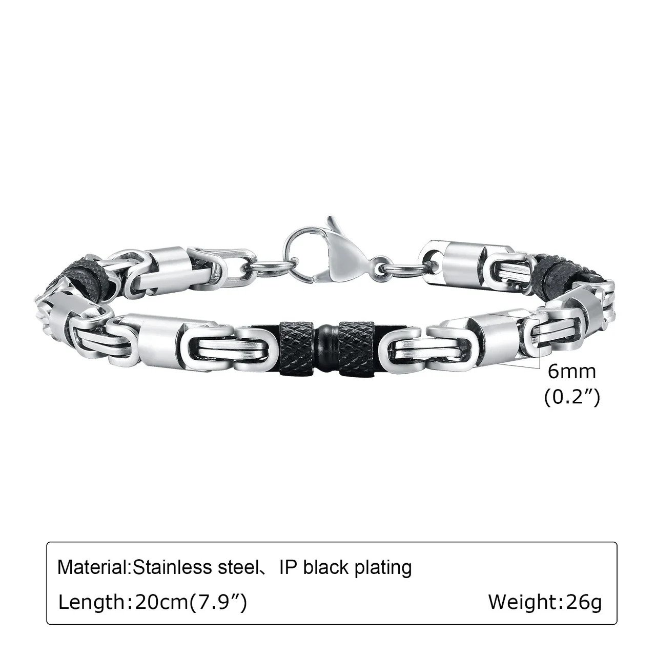 Ribbed Barrel Stainless Steel Byzantine Link Bracelet