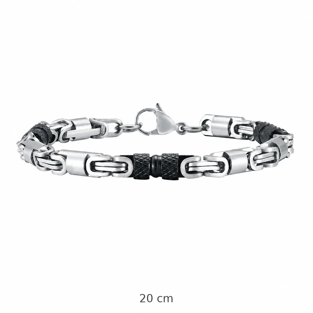 Ribbed Barrel Stainless Steel Byzantine Link Bracelet - 20 cm