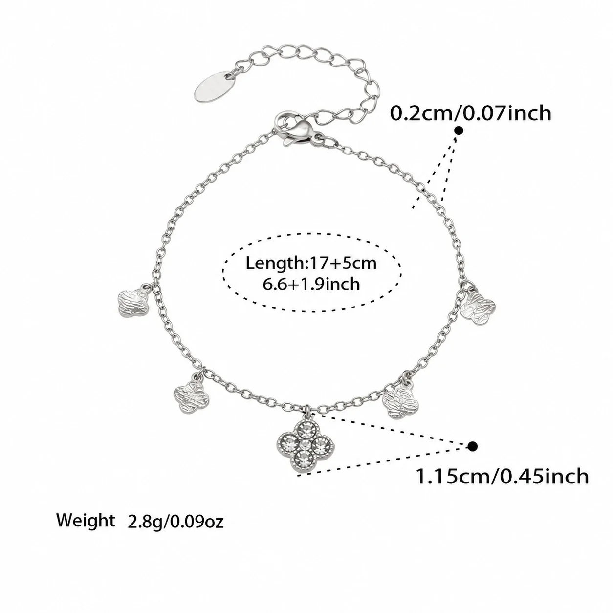 Radiant Clover CZ Stainless Steel Chain Jewelry Set - Silver Style C 17+5 cm