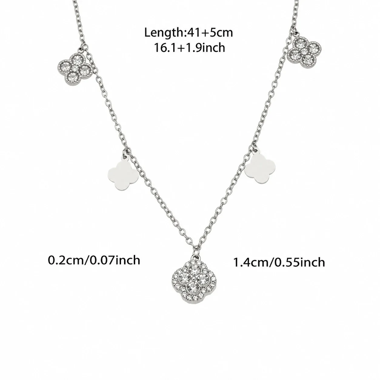 Radiant Clover CZ Stainless Steel Chain Jewelry Set - Silver Style A 41+5 cm