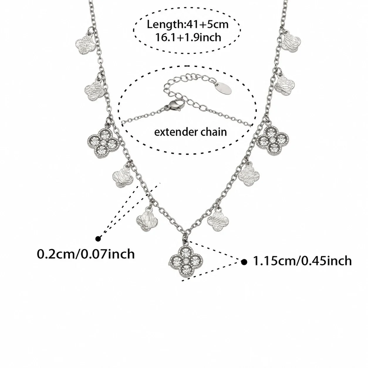 Radiant Clover CZ Stainless Steel Chain Jewelry Set - Gold Style B 41+5 cm