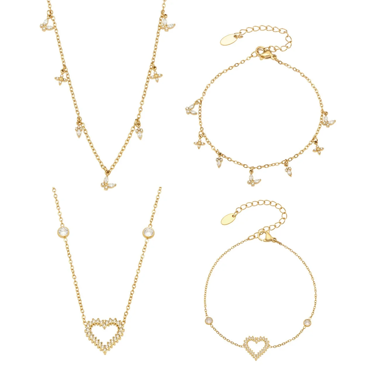 Delicate Heart CZ Stainless Steel Cable Bracelet
