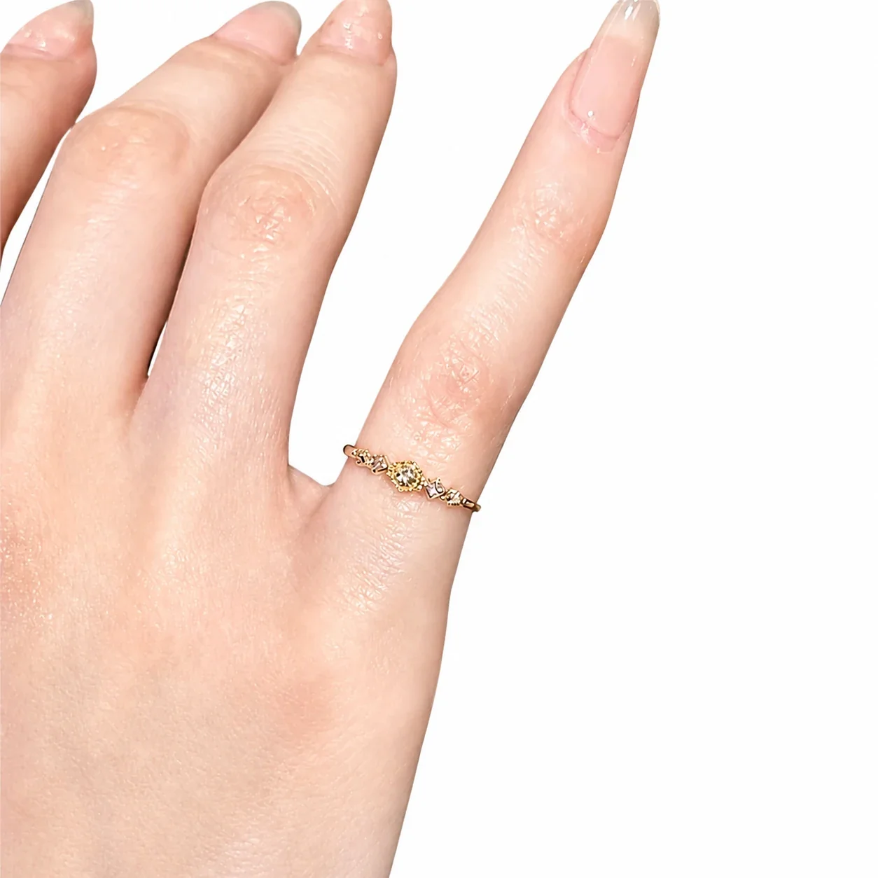 Delicate Gold-Plated Floral Crystal Copper Ring