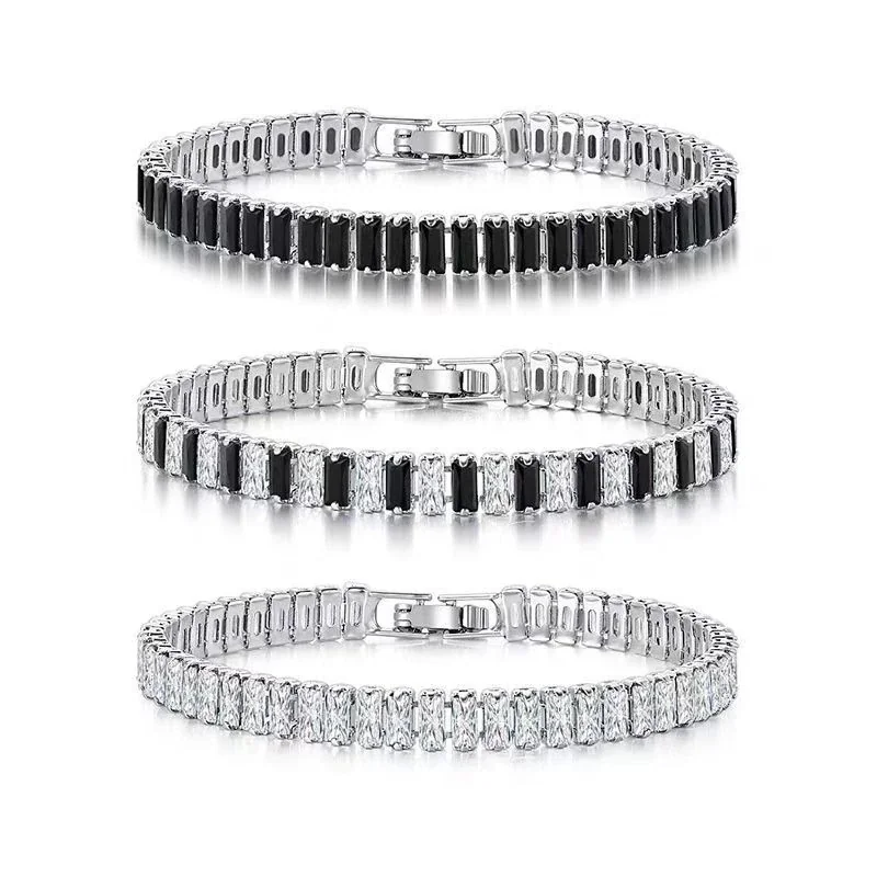 Geometric Stainless Steel Baguette Stone Tennis Bracelet