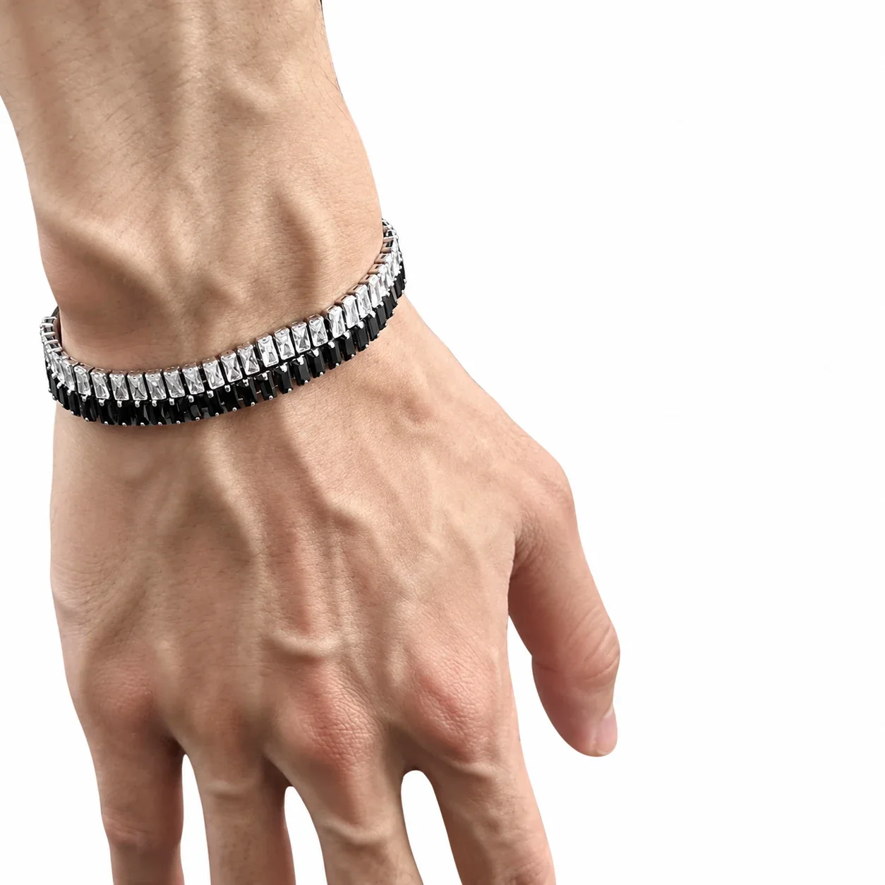 Geometric Stainless Steel Baguette Stone Tennis Bracelet