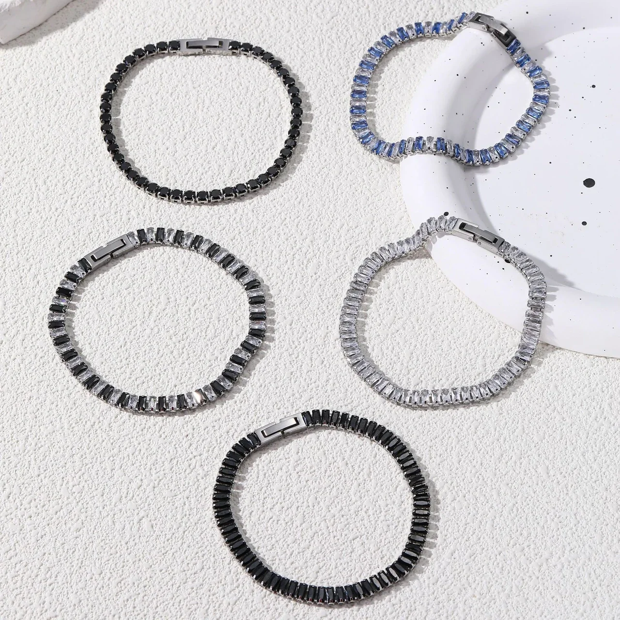 Geometric Stainless Steel Baguette Stone Tennis Bracelet