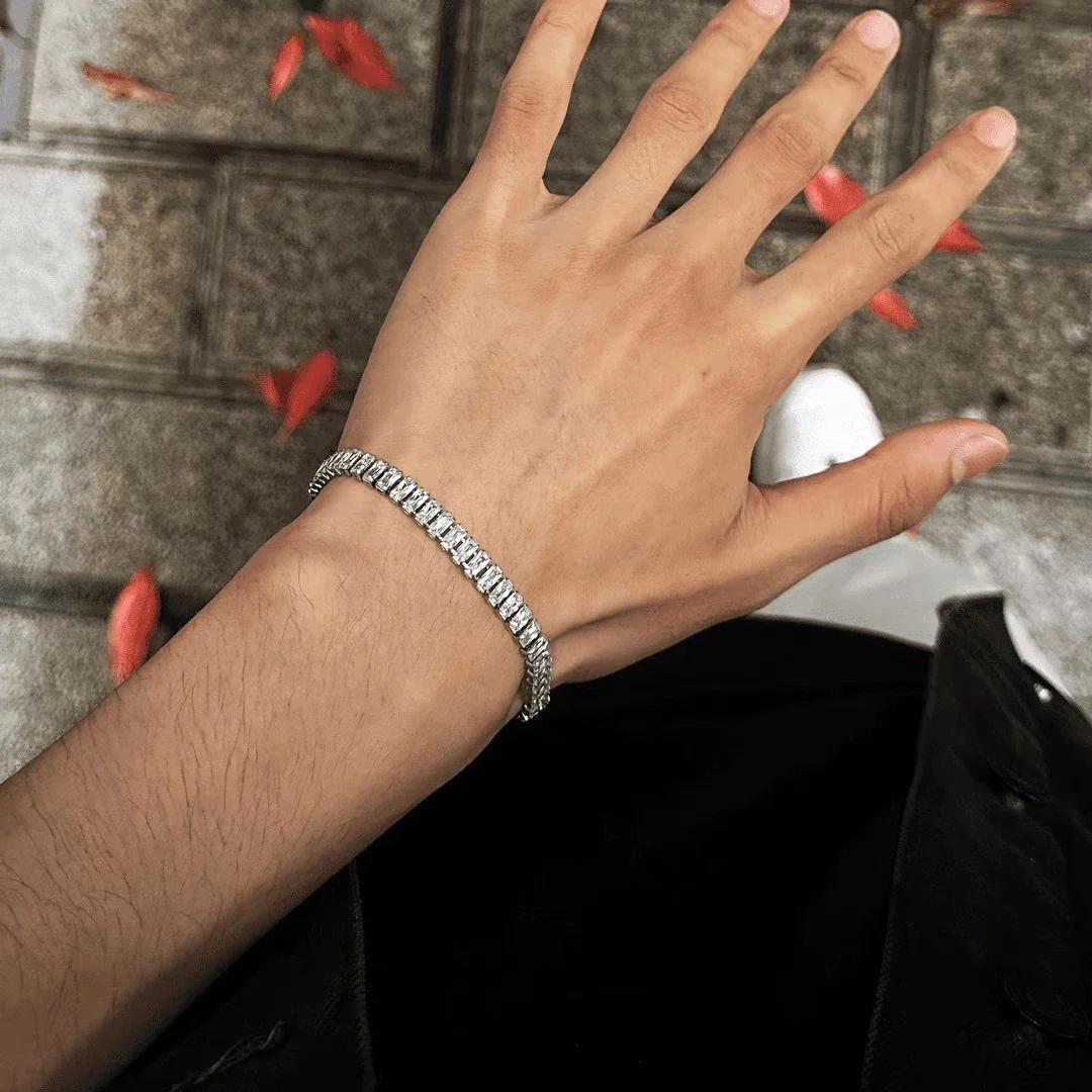 Geometric Stainless Steel Baguette Stone Tennis Bracelet