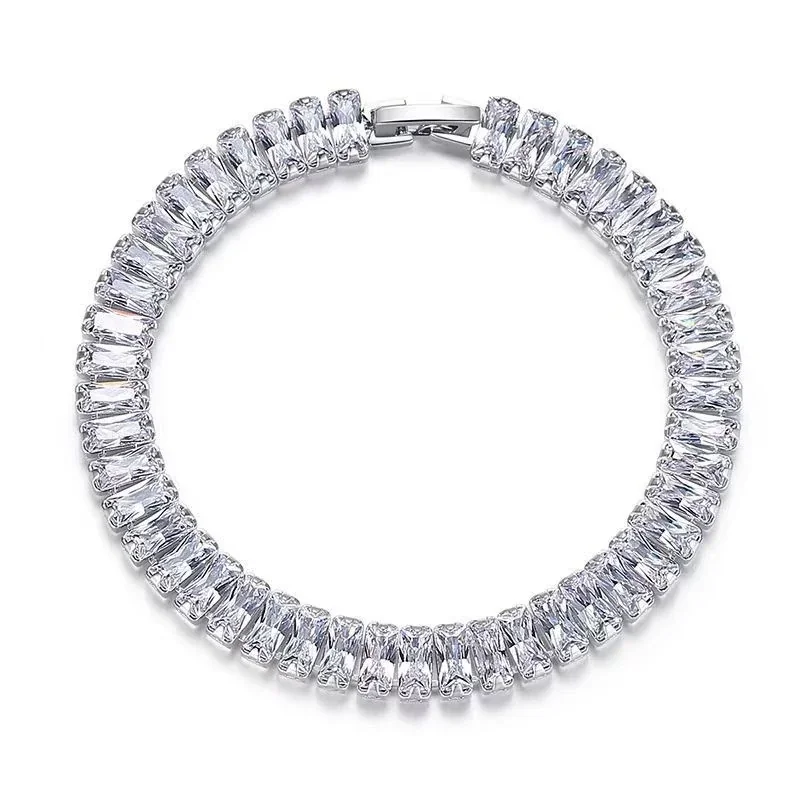 Geometric Stainless Steel Baguette Stone Tennis Bracelet - Steel Clear Cubic Zirconia