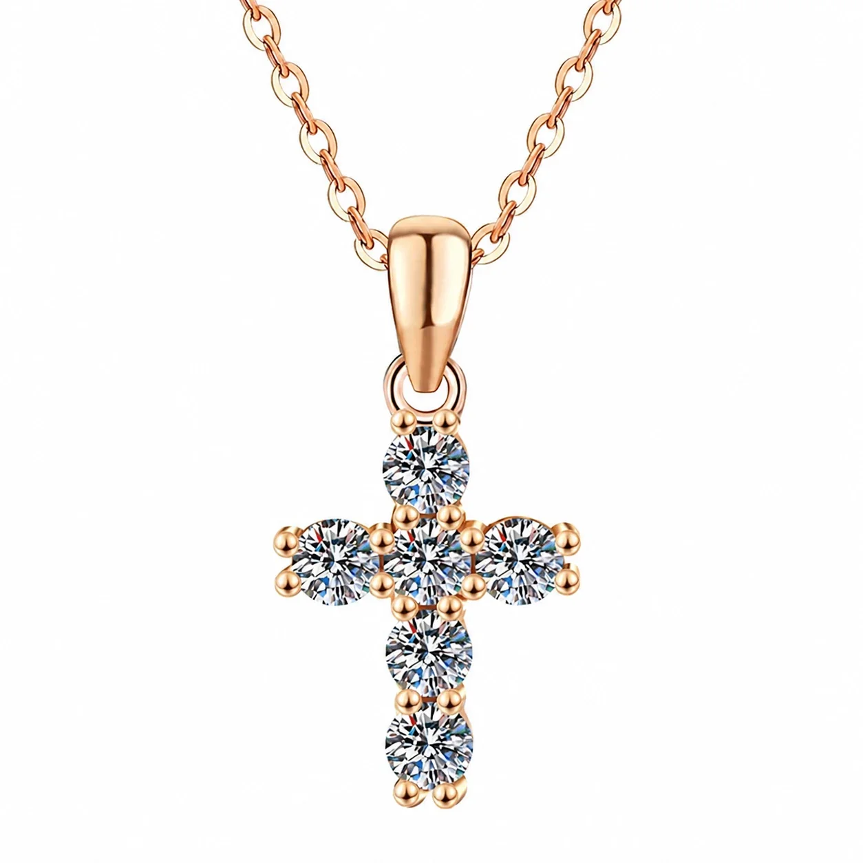 Petite 925 Sterling Silver Cross Prong-Set Moissanite Necklace