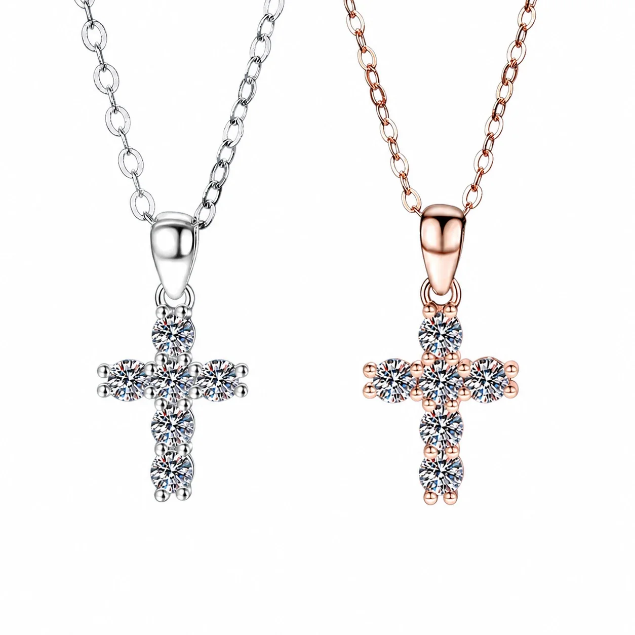 Petite 925 Sterling Silver Cross Prong-Set Moissanite Necklace