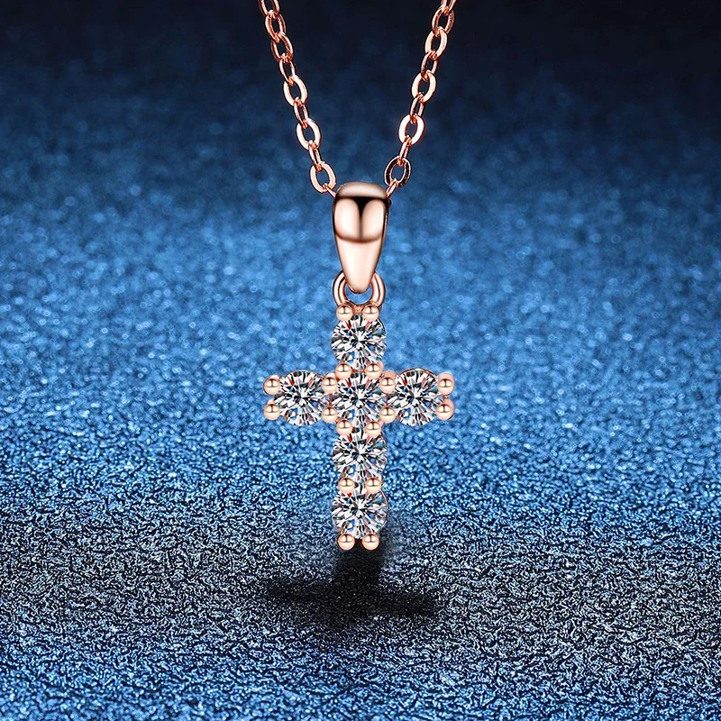 Petite 925 Sterling Silver Cross Prong-Set Moissanite Necklace