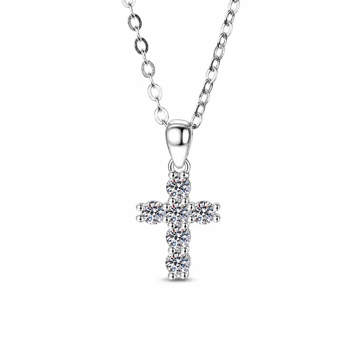 Petite 925 Sterling Silver Cross Prong-Set Moissanite Necklace