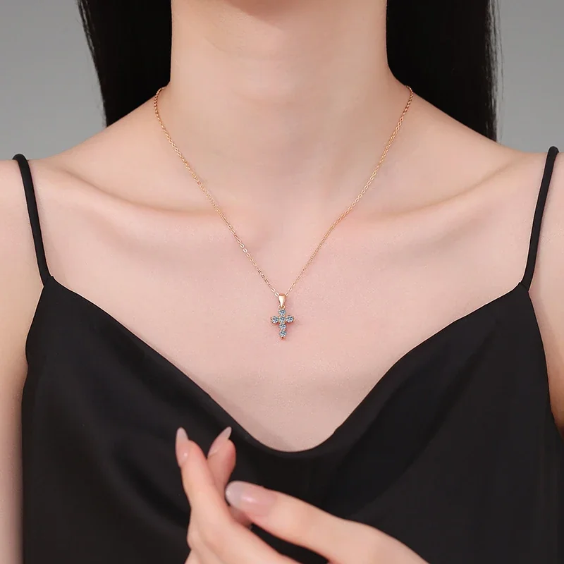 Petite 925 Sterling Silver Cross Prong-Set Moissanite Necklace