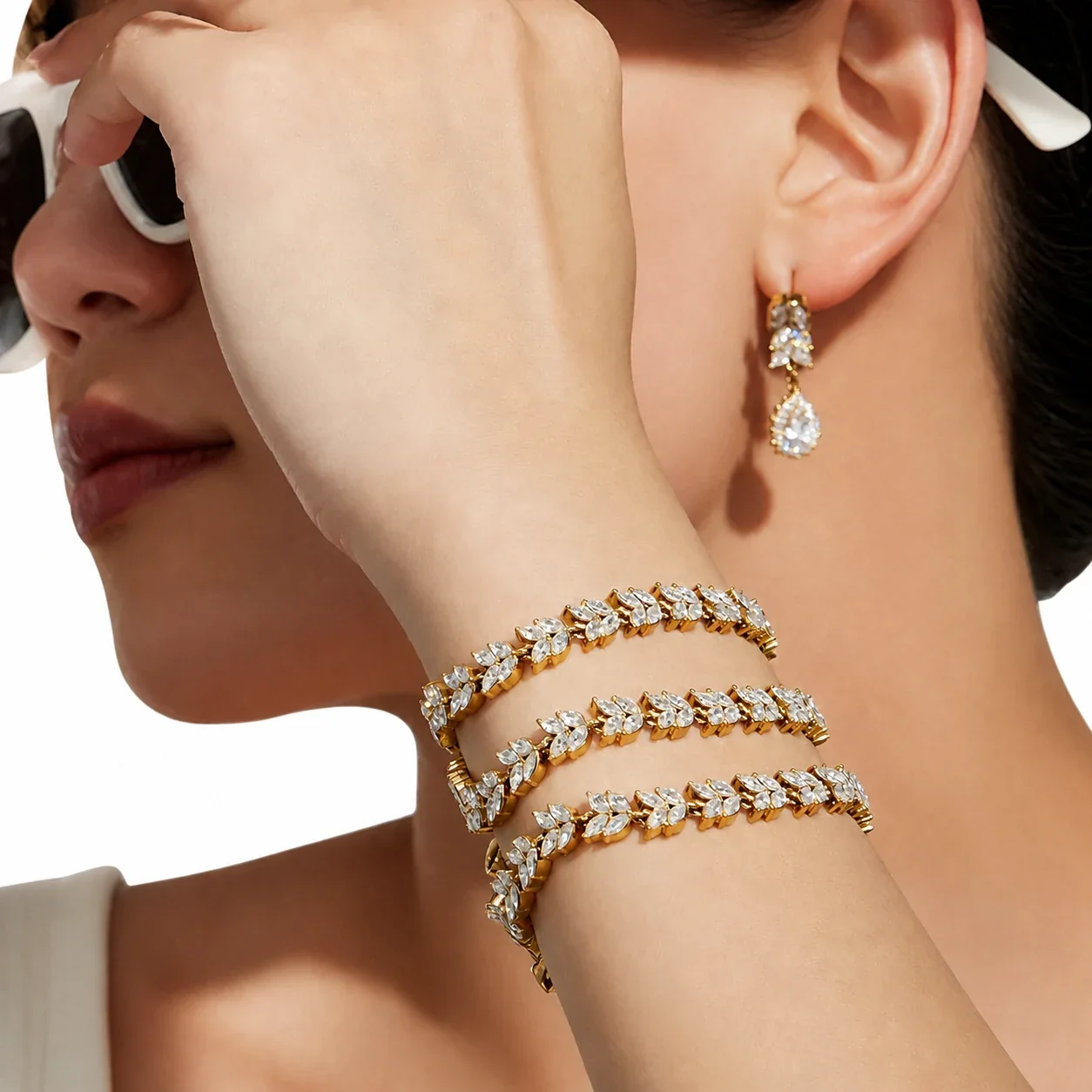 Radiant Marquise Leaf Teardrop Stainless Steel Jewelry Set