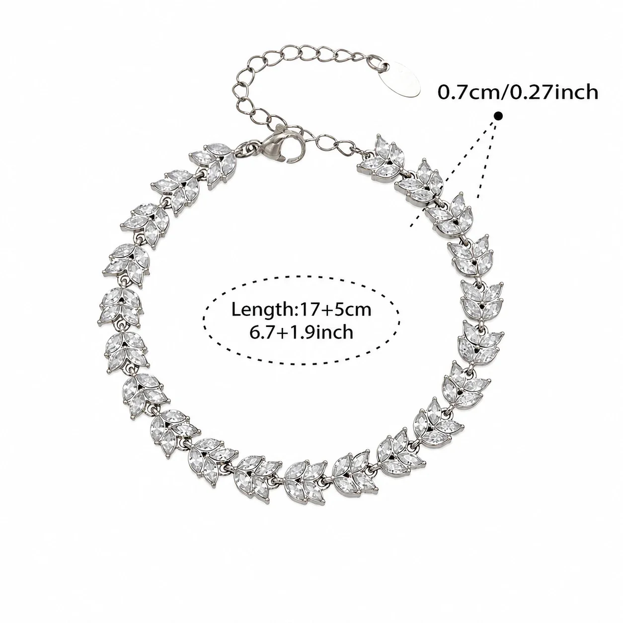 Radiant Marquise Leaf Teardrop Stainless Steel Jewelry Set - White CZ Silver 17+5 cm