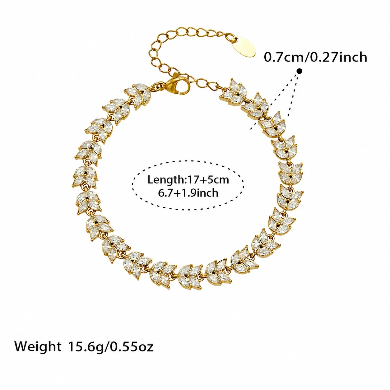 Radiant Marquise Leaf Teardrop Stainless Steel Jewelry Set - White CZ Gold 17+5 cm