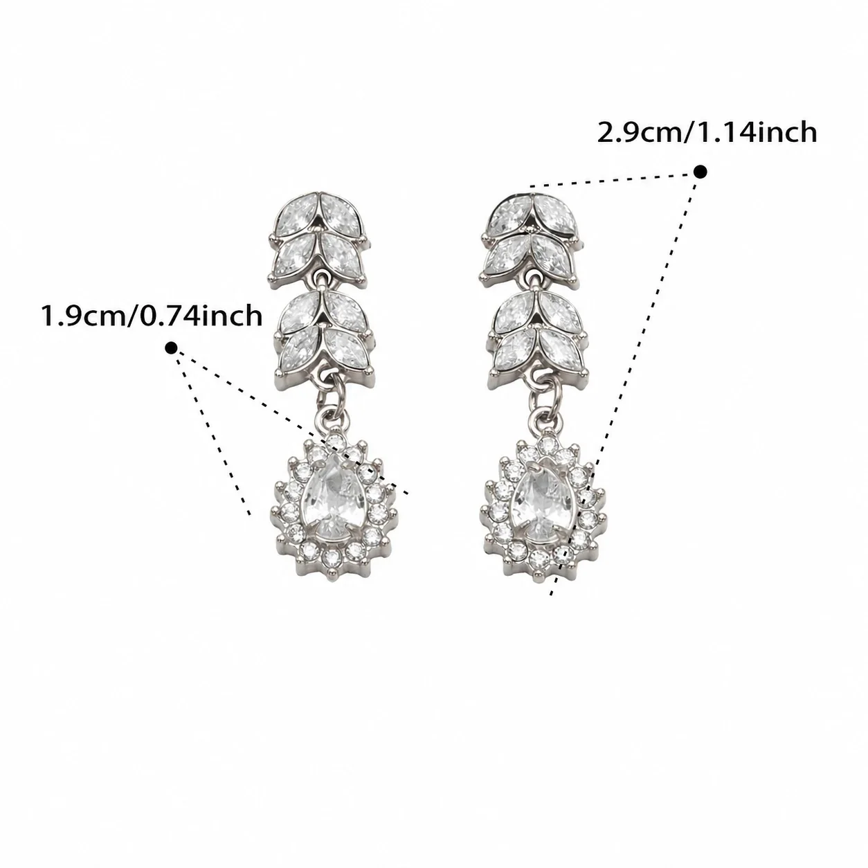 Radiant Marquise Leaf Teardrop Stainless Steel Jewelry Set - White CZ Gold
