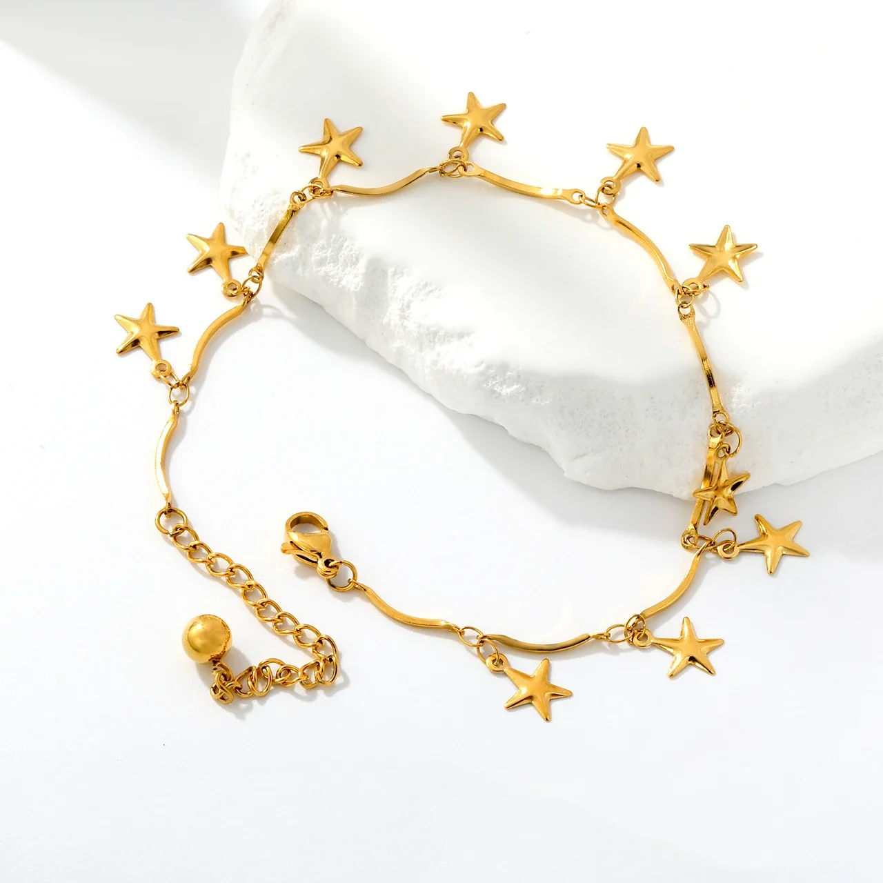 Celestial Gold-Tone Star Charm Wavy Chain Anklet