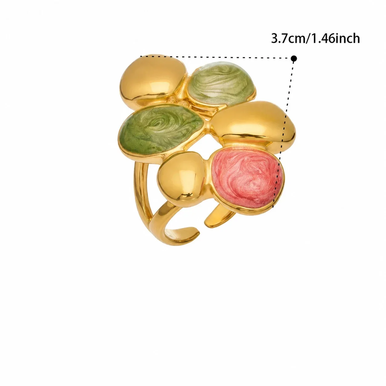 Bold Gold-Plated Ribbed Dome Enamel Stainless Steel Ring - Gold Ribbed Dome