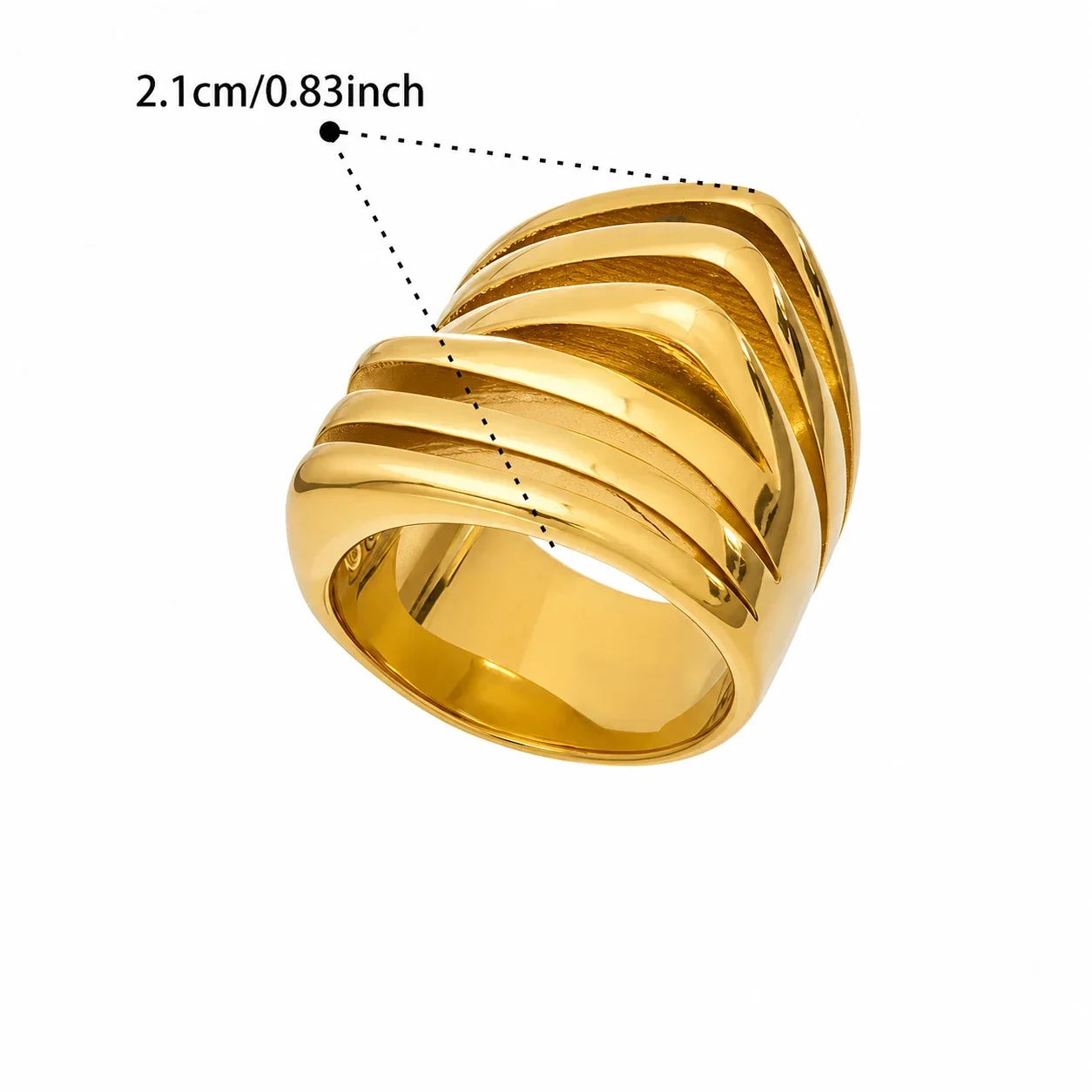 Bold Gold-Plated Ribbed Dome Enamel Stainless Steel Ring - Gold Multicolor Enamel Floral