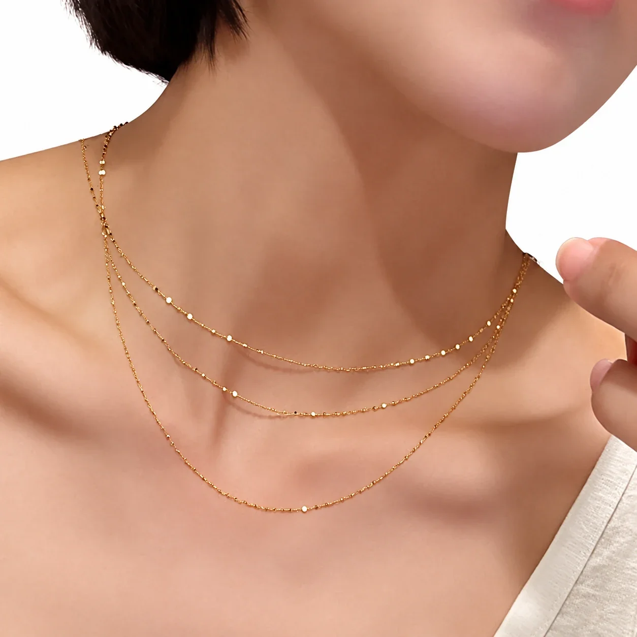 Delicate 925 Sterling Silver Faceted Link Chain Necklace