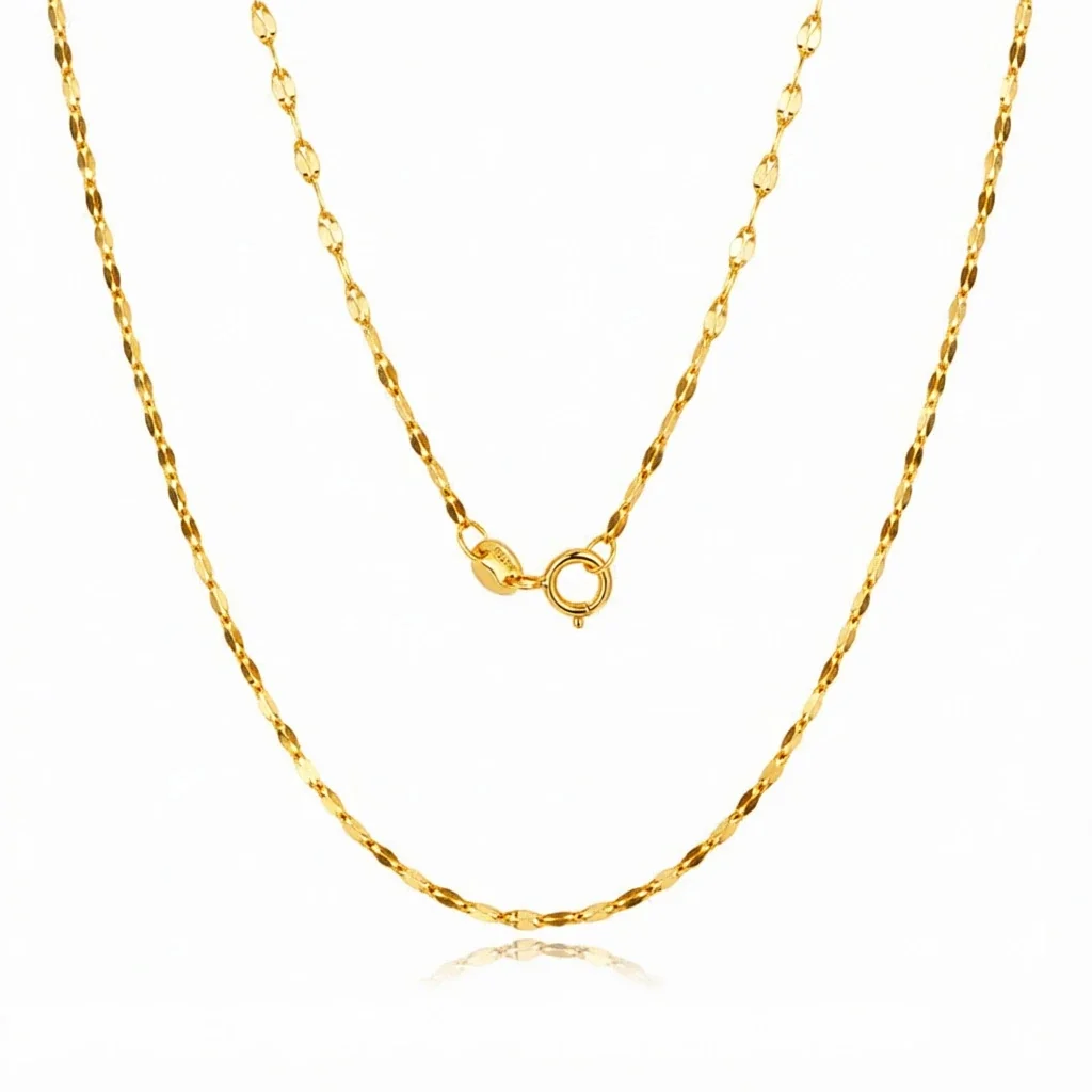 Delicate 925 Sterling Silver Faceted Link Chain Necklace - Gold