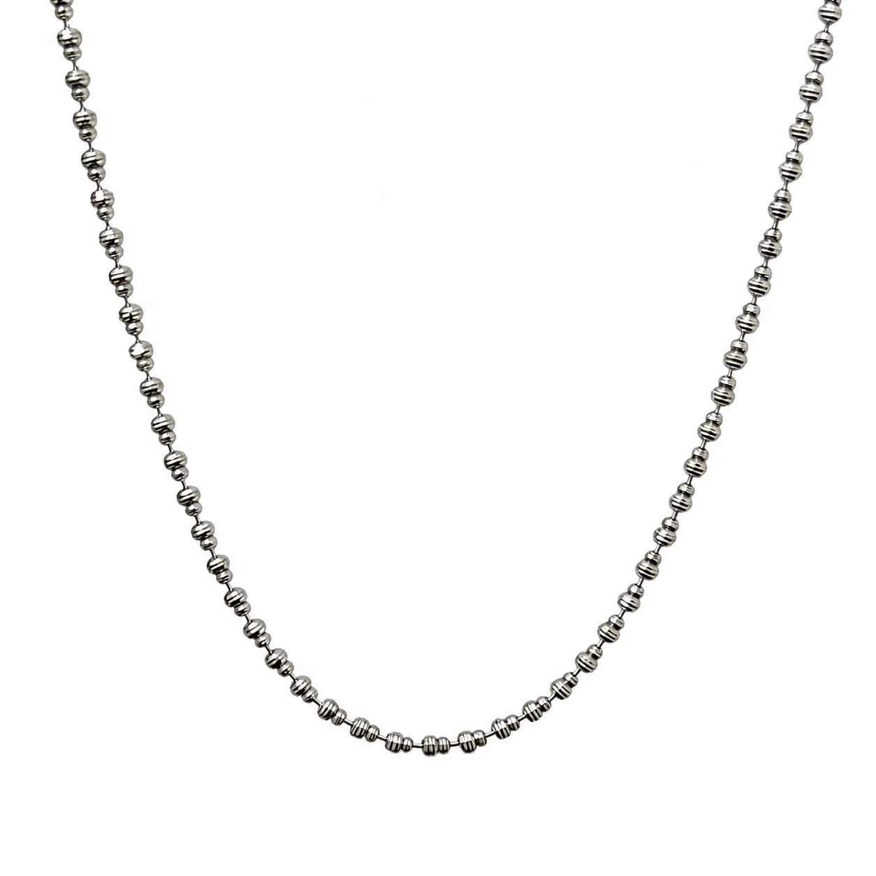 Ribbed Bead 925 Sterling Silver Ball Chain Necklace